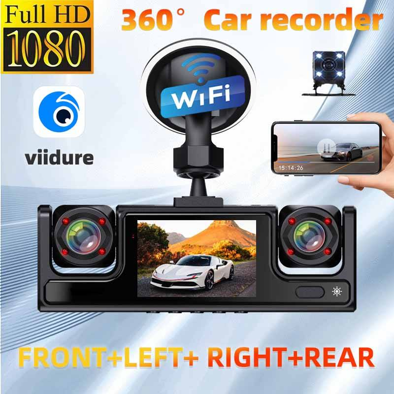360 Derece Gece Görüşlü 4 Lensli Araç İçi Kamera Video Kaydedici Döngü Kayıt 1080p IPS Ekran Uzaktan Kumandalı Evrensel Uyumlu 